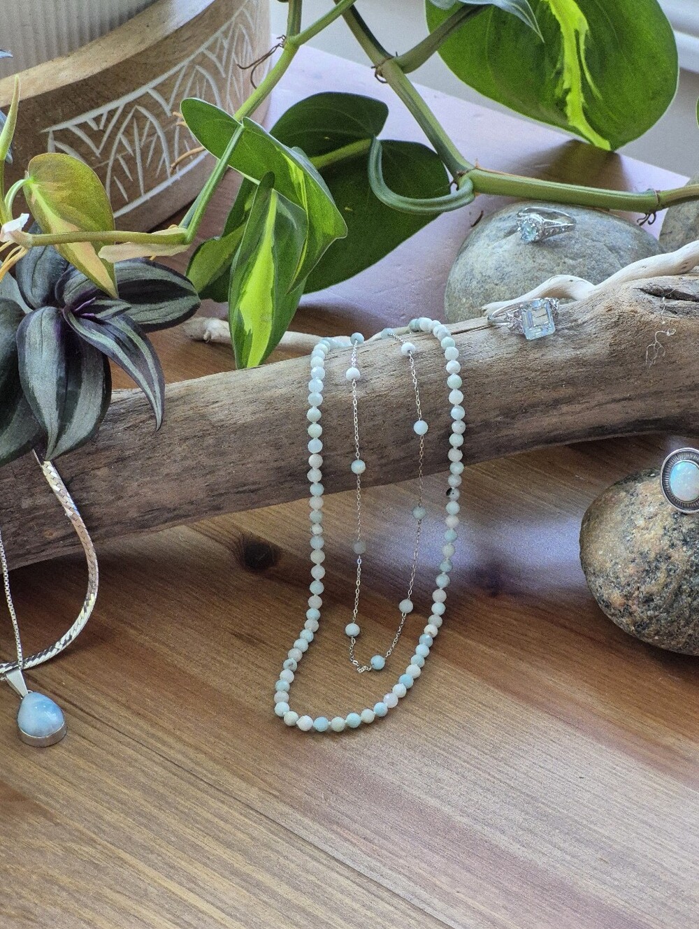 Dainty Natural Faceted Larimar Silk Hand Knotted Beaded 925 Necklace